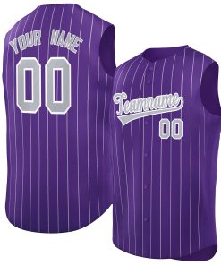 Custom Purple Gray-White Sleeveless Stripe Fashion Baseball Jersey