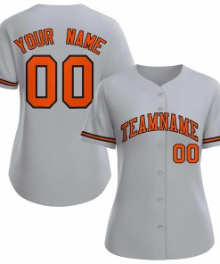 Custom Gray Orange Black Classic Style Baseball Jersey for Women