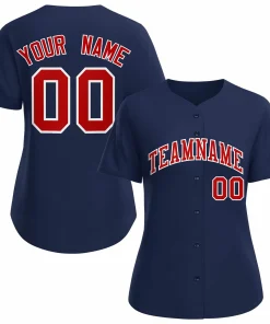 Custom Navy Red White Classic Style Baseball Jersey for Women