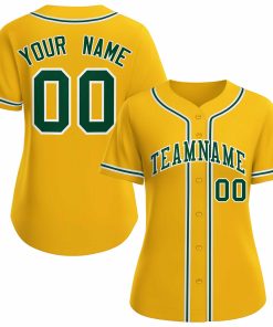 Custom Gold Green White Classic Style Baseball Jersey for Women