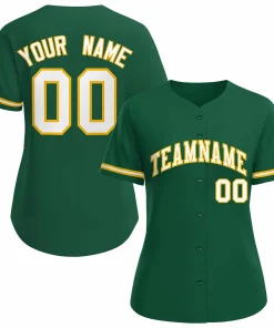 Custom Green White Gold Classic Style Baseball Jersey for Women