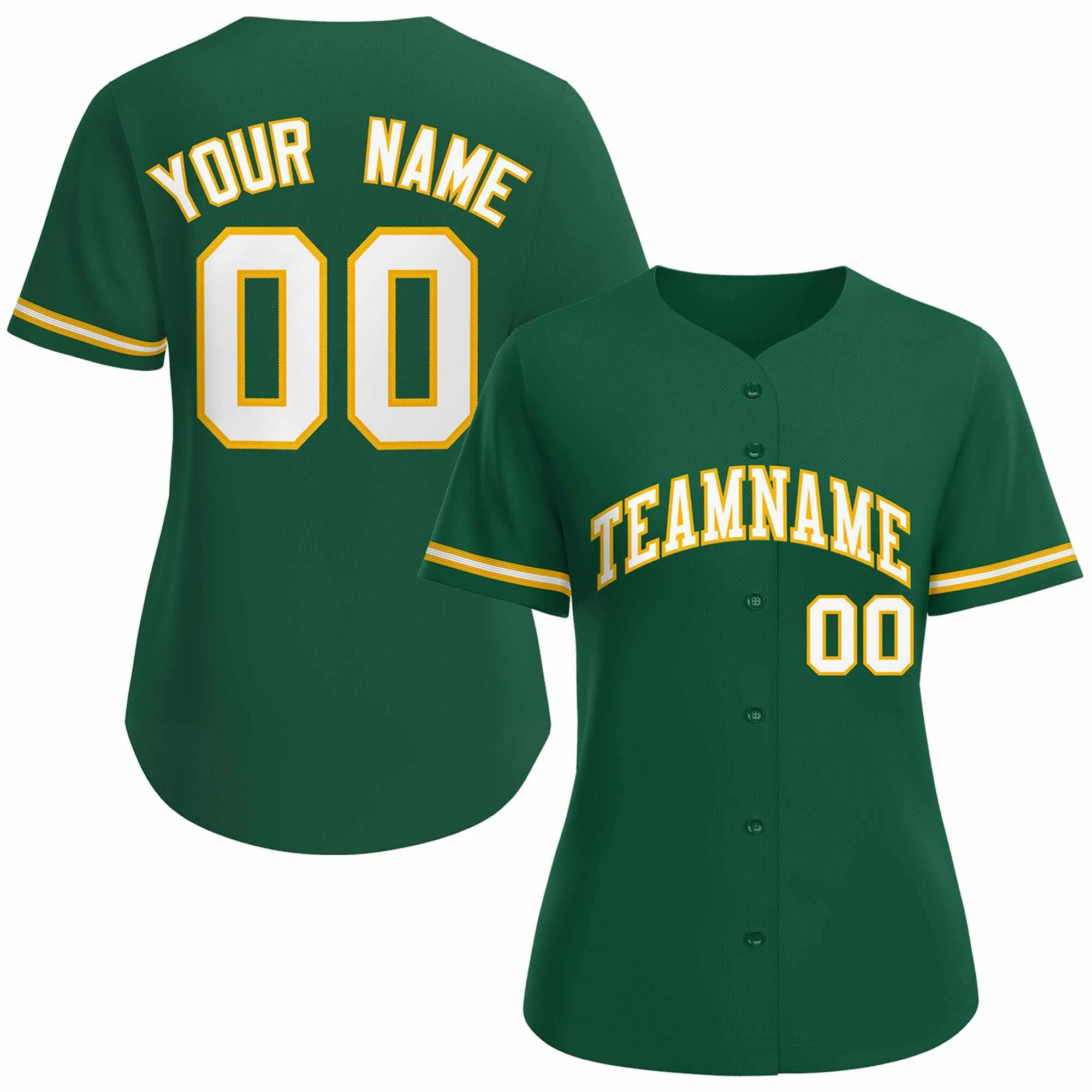 Custom Green White Gold Classic Style Baseball Jersey for Women