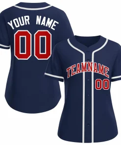 Custom Navy Red White Classic Style Baseball Jersey for Women