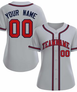 Custom Gray Red Navy Classic Style Baseball Jersey for Women