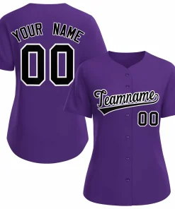 Custom Purple Black White Classic Style Baseball Jersey for Women