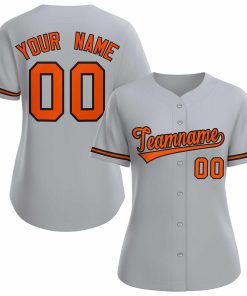 Custom Gray Orange Black Classic Style Baseball Jersey for Women
