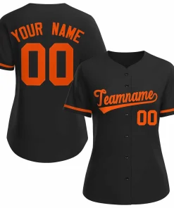 Custom Black Orange Classic Style Baseball Jersey for Women