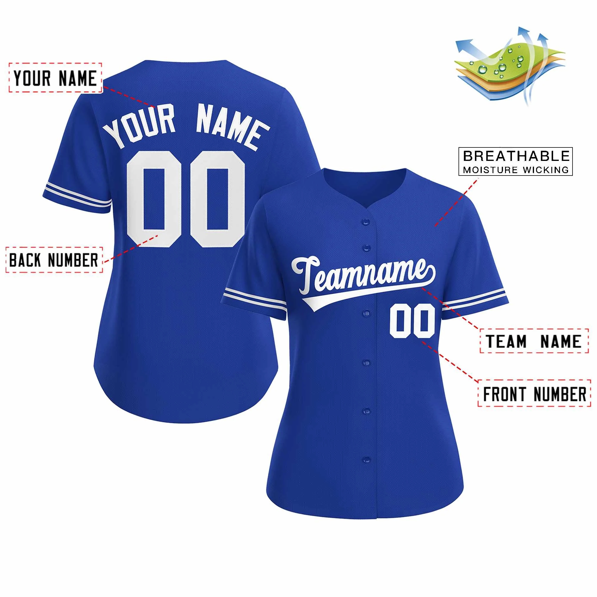 Custom Royal White Classic Style Baseball Jersey for Women - Image 2