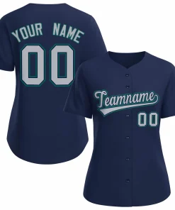 Custom Navy Gray Navy Classic Style Baseball Jersey for Women