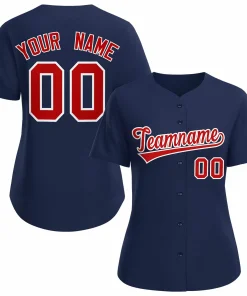 Custom Navy Red White Classic Style Baseball Jersey for Women