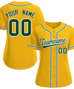 Custom Gold Green White Classic Style Baseball Jersey for Women