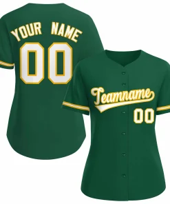 Custom Green White Gold Classic Style Baseball Jersey for Women