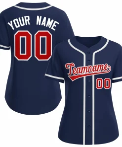 Custom Navy Red White Classic Style Baseball Jersey for Women