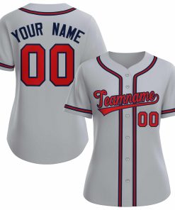 Custom Gray Red Navy Classic Style Baseball Jersey for Women