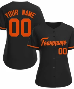 Custom Black Orange Classic Style Baseball Jersey for Women