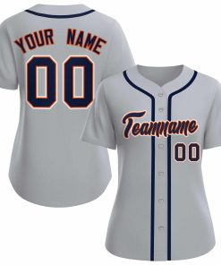 Custom Gray Navy Orange Classic Style Baseball Jersey for Women