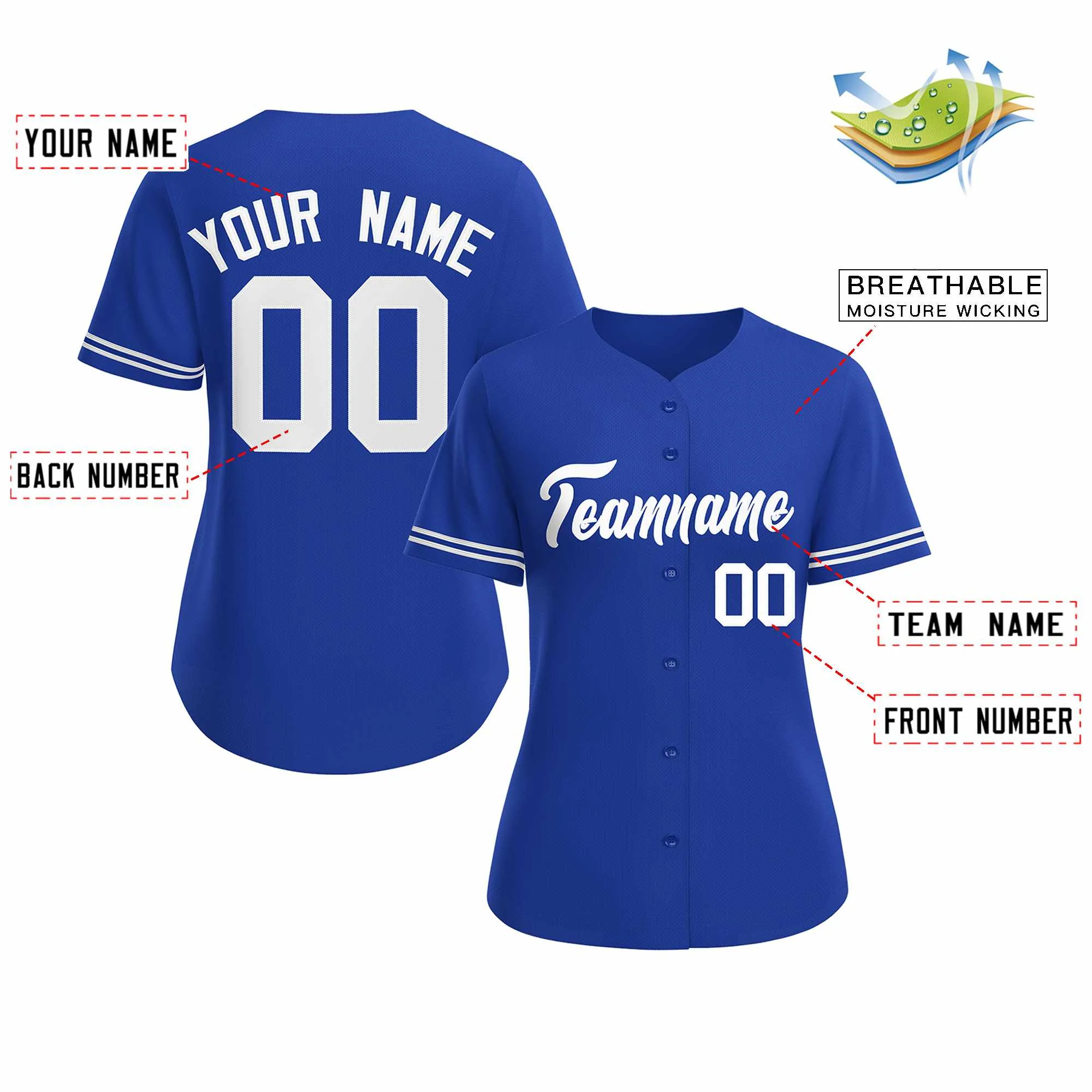 Custom Royal White Classic Style Baseball Jersey for Women - Image 2