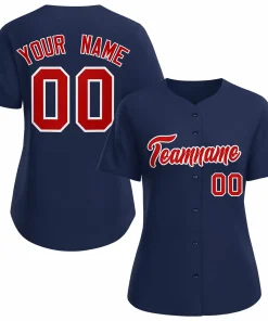 Custom Navy Red White Classic Style Baseball Jersey for Women