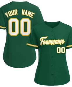 Custom Green White Gold Classic Style Baseball Jersey for Women