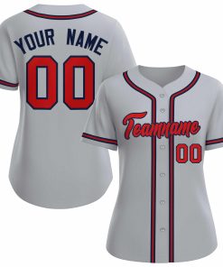 Custom Gray Red Navy Classic Style Baseball Jersey for Women