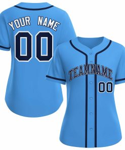 Custom Powder Blue Navy White Classic Style Baseball Jersey for Women