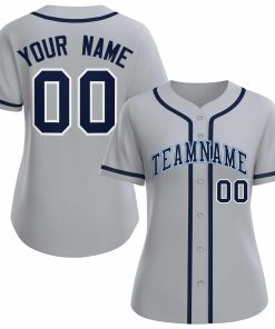 Custom Gray Navy White Classic Style Baseball Jersey for Women
