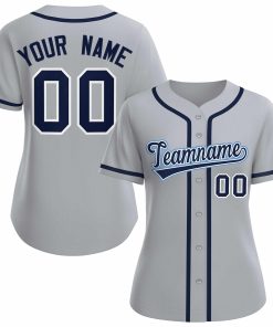 Custom Gray Navy White Classic Style Baseball Jersey for Women