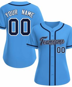 Custom Powder Blue Navy White Classic Style Baseball Jersey for Women