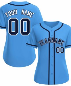 Custom Powder Blue Navy White Classic Style Baseball Jersey for Women