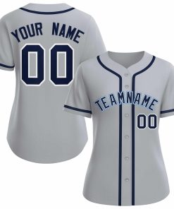 Custom Gray Navy White Classic Style Baseball Jersey for Women