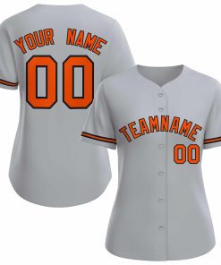 Custom Gray Orange Black Classic Style Baseball Jersey for Women