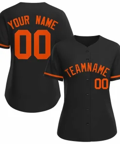 Custom Black Orange Classic Style Baseball Jersey for Women