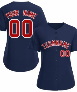 Custom Navy Red White Classic Style Baseball Jersey for Women