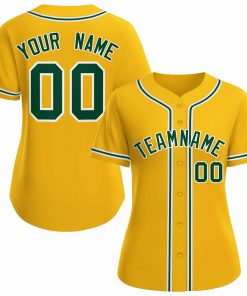 Custom Gold Green White Classic Style Baseball Jersey for Women