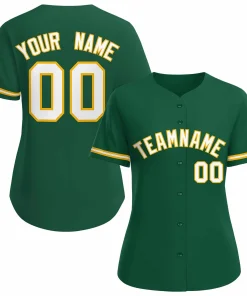 Custom Green White Gold Classic Style Baseball Jersey for Women