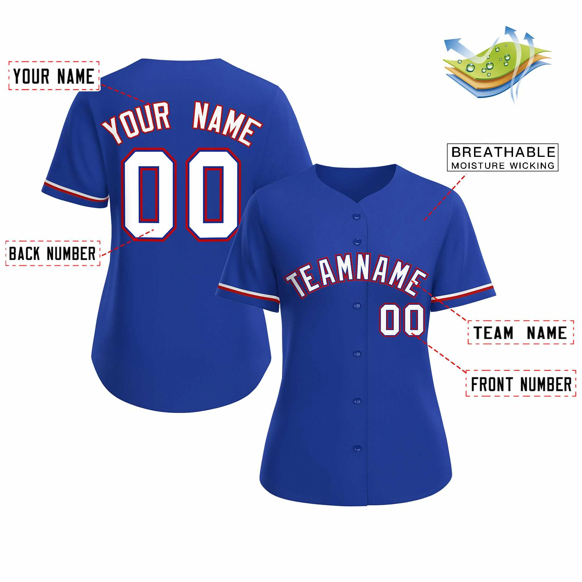 Custom Royal White Royal Classic Style Baseball Jersey for Women - Image 2