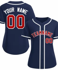 Custom Navy Red White Classic Style Baseball Jersey for Women