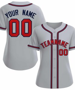 Custom Gray Red Navy Classic Style Baseball Jersey for Women
