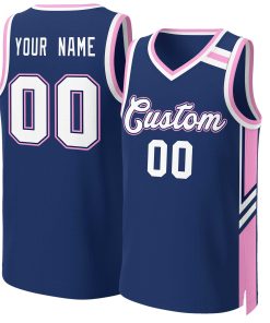 Custom Navy White Pink Classic Tops Mesh Basketball Jersey