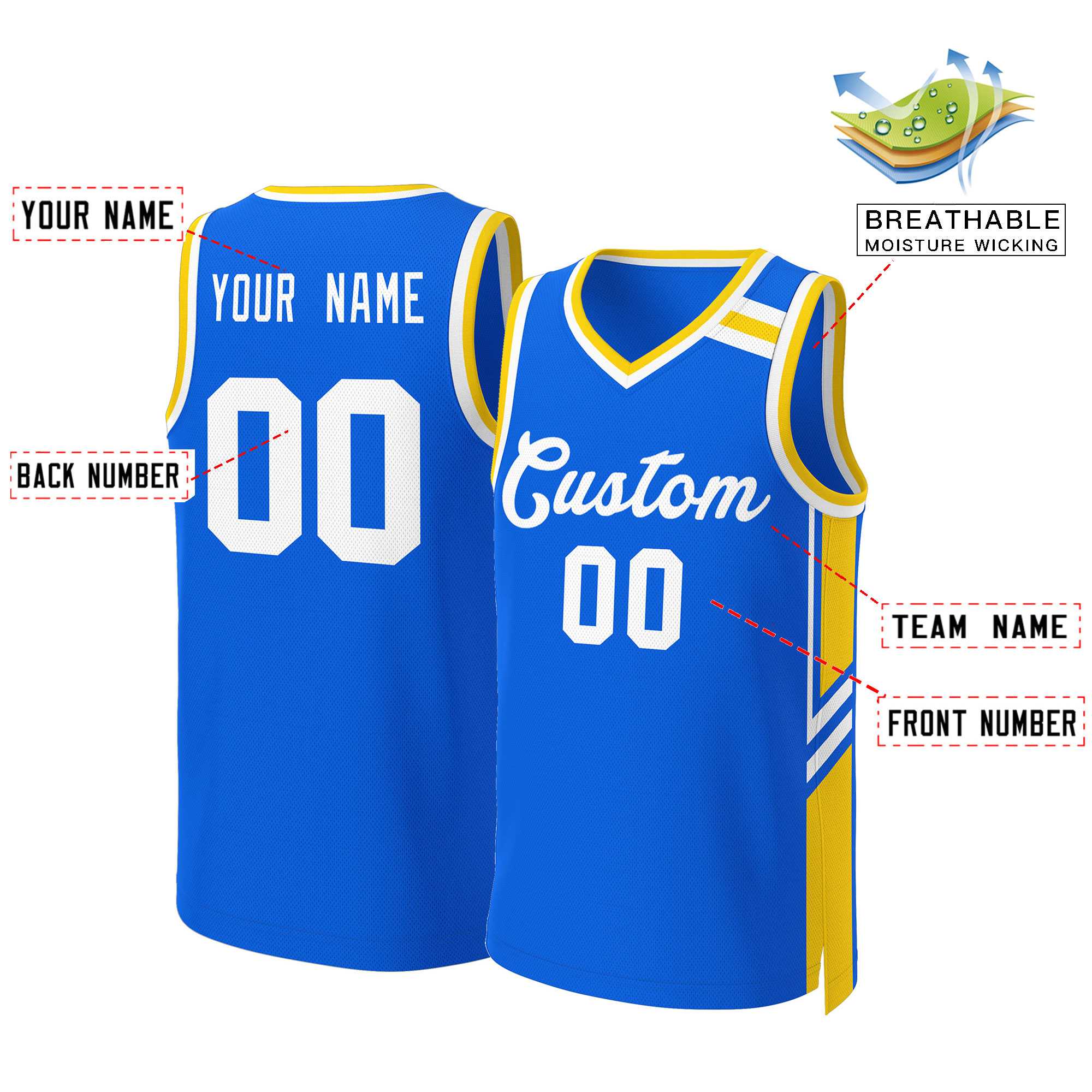 Custom Royal White Classic Tops Mesh Basketball Jersey - Image 2
