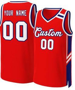Custom Red White Navy Classic Tops Mesh Basketball Jersey
