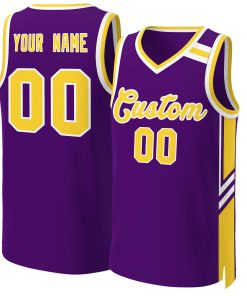 Custom Purple Gold White Classic Tops Mesh Basketball Jersey
