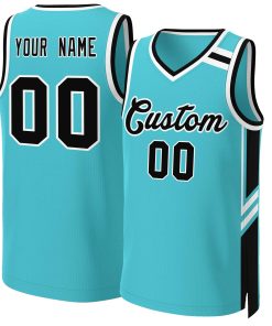 Custom Teal Black White Classic Tops Mesh Basketball Jersey