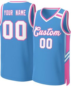 Custom Powder Blue White Pink Classic Tops Mesh Basketball Jersey