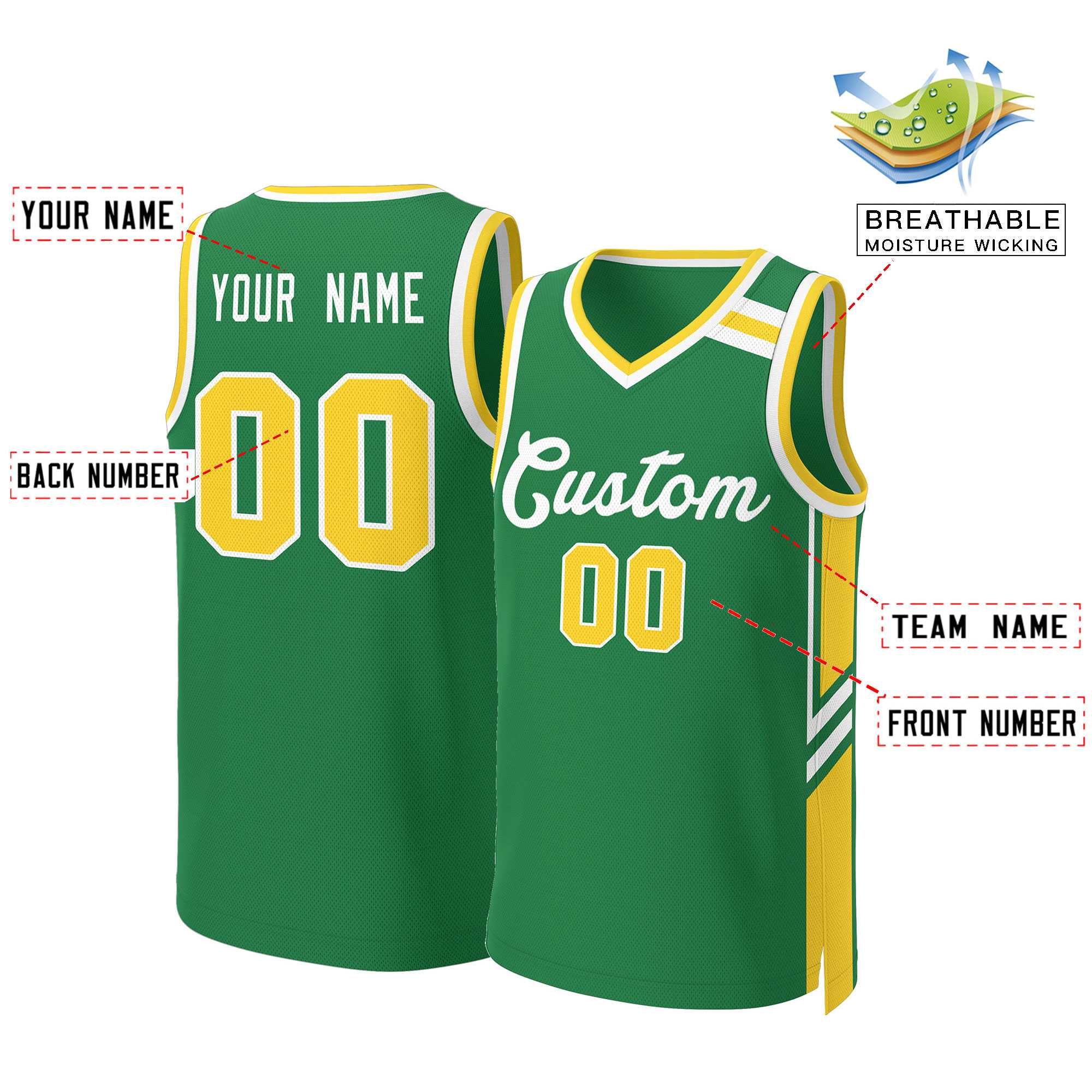 Custom Kelly Green White Classic Tops Mesh Basketball Jersey - Image 2