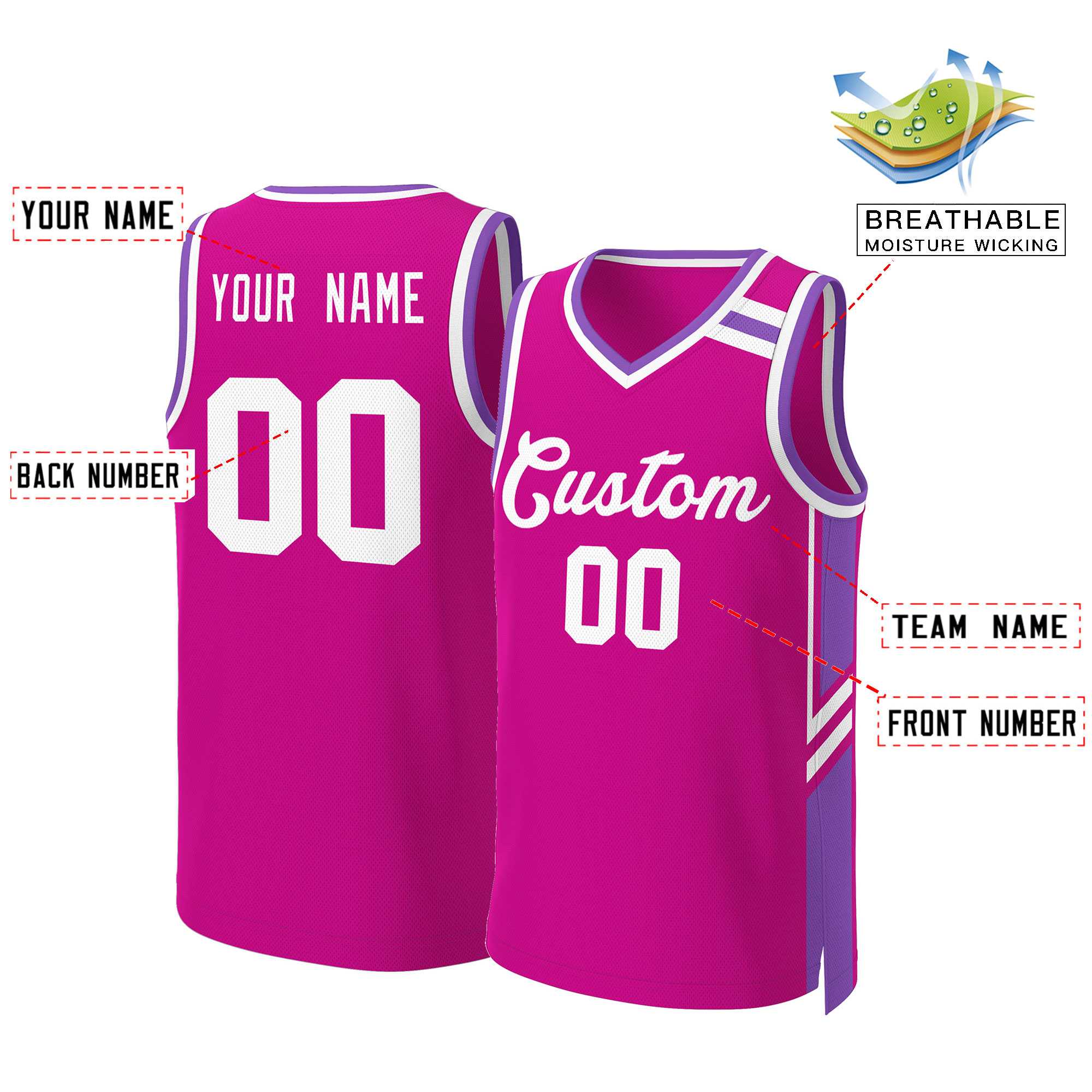 Custom Red White Classic Tops Mesh Basketball Jersey - Image 2