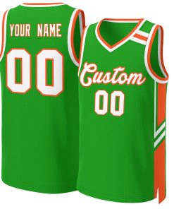 Custom Green Orange White Classic Tops Mesh Basketball Jersey