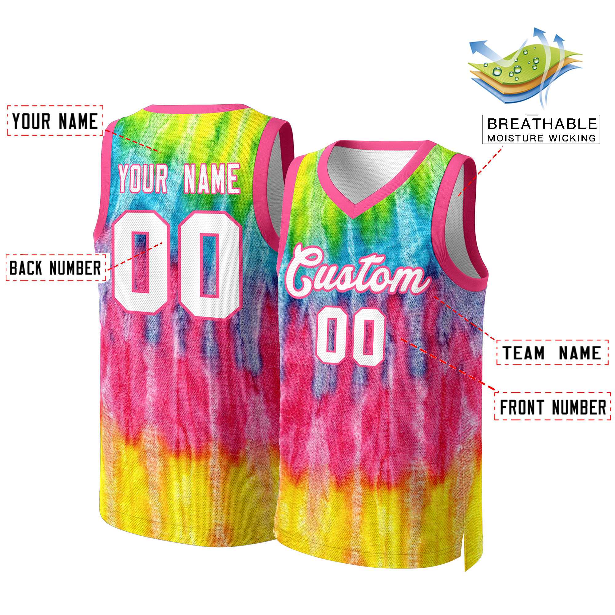 Custom Pink White-Pink Graffiti Pattern Tops Mesh Basketball Jersey - Image 2