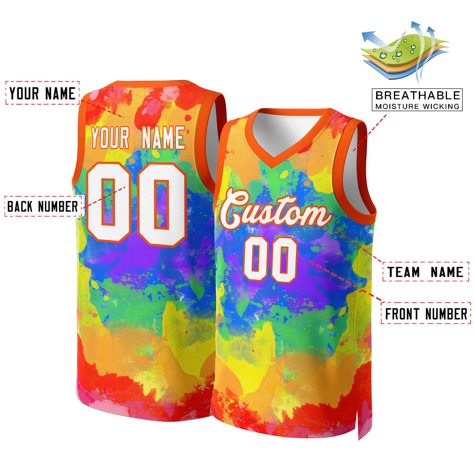 Custom Red White-Orange Graffiti Pattern Tops Mesh Basketball Jersey - Image 2