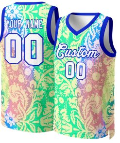 Custom Green White-Royal Graffiti Pattern Tops Mesh Basketball Jersey